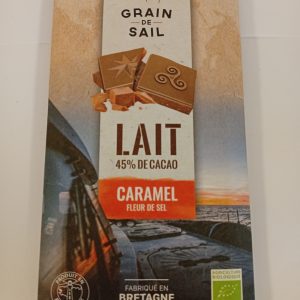 Tablette de chocolat au lait avec caramel et fleur de sel – 100G