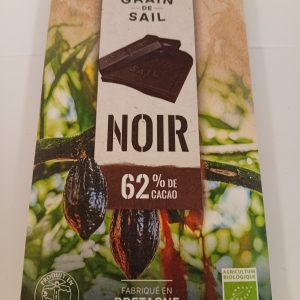 Tablette de chocolat Noir 62% cacao – 100G
