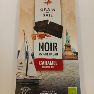Tablette de chocolat Noir avec caramel et fleur de sel – 100G