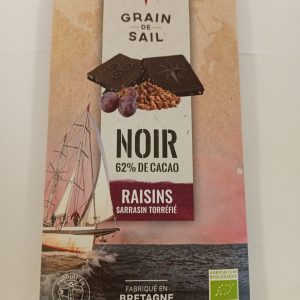 Tablette de chocolat Noir avec raisins et sarrasin torréfié – 100G